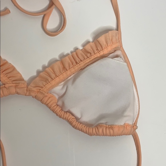 Victoria’s Secret | Pink Triangle Padded Ruffle String Bikini Top | Halter Neck - Picture 3 of 6